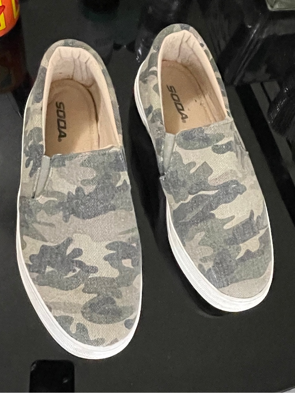 Soda Green and Gray Camo Slip-On Shoes